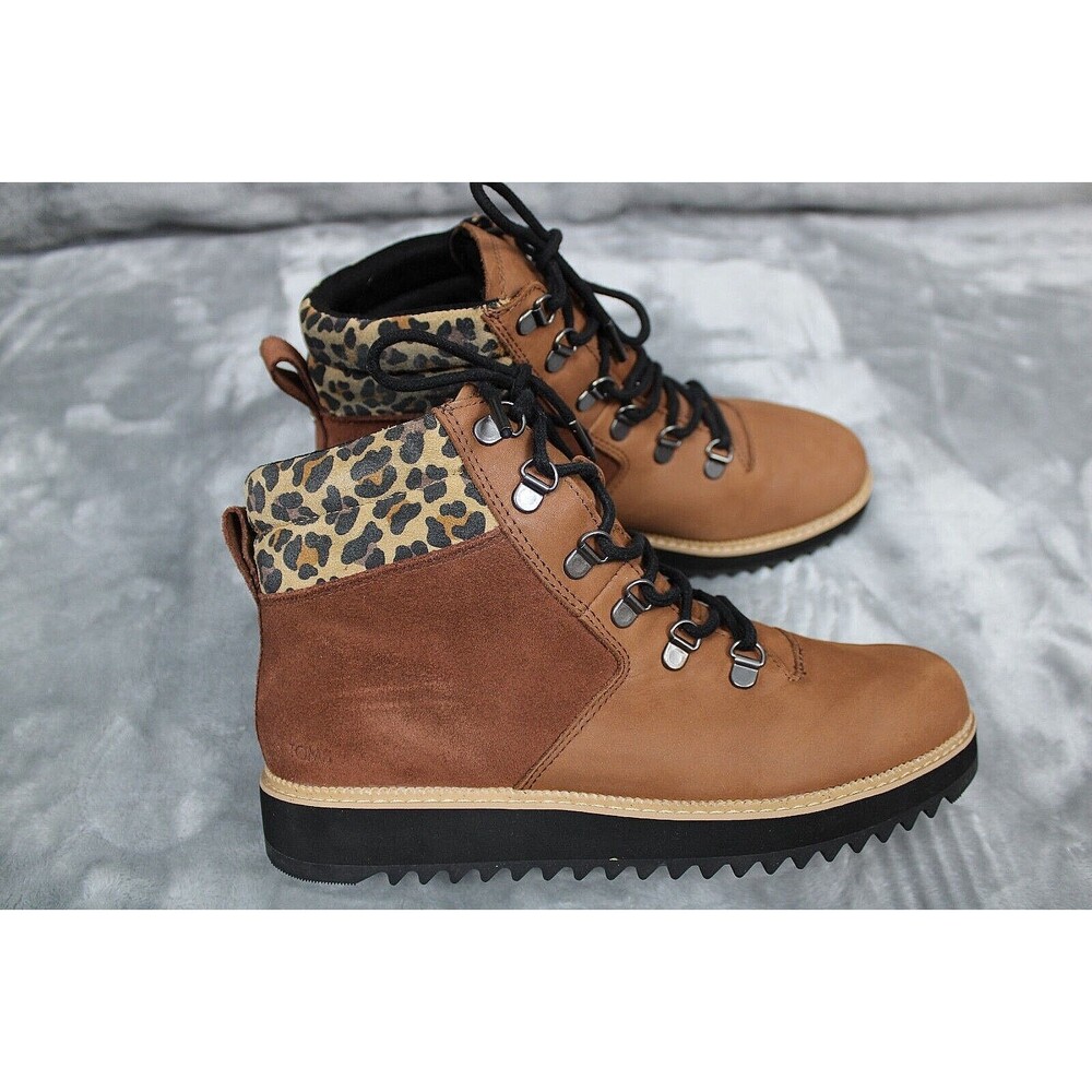 Toms Women Mojave Oiled Waterproof Ember Nubuck Leopard Suede Mid Boots Size 9